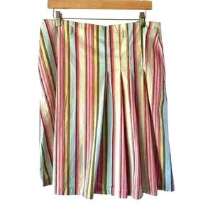 Claudia Richard City Striped Pleated Midi Multicolor Cotton Skirt XL‎ Easter